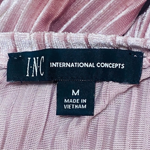 INC Pleated Velvet Bell Sleeve Top Mauve Medium 90s Y2K Retro Glam Shirt - Picture 3 of 6